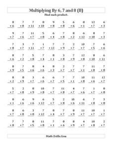 Multiplying with 6, 7, 8 (B) Worksheet Multiplying with 6, 7, 8 (B) Worksheet