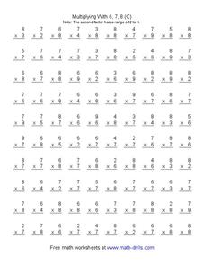 Multiplying With 6, 7, 8 (C) Worksheet Multiplying With 6, 7, 8 (C) Worksheet