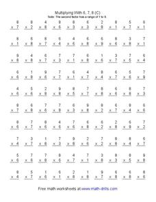 Multiplying With 6, 7, 8 (C) Worksheet Multiplying With 6, 7, 8 (C) Worksheet