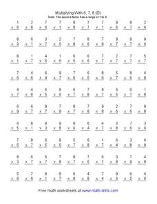 Multiplying With 6, 7, 8 (D) Worksheet Multiplying With 6, 7, 8 (D) Worksheet