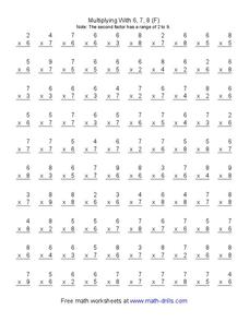 Multiplying With 6, 7, 8 (F) Worksheet Multiplying With 6, 7, 8 (F) Worksheet