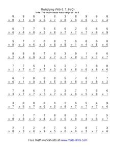 Multiplying With 6, 7, 8 (G) Worksheet Multiplying With 6, 7, 8 (G) Worksheet