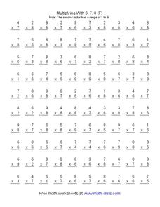 Multiplying With 6, 7, 8 (F) Worksheet Multiplying With 6, 7, 8 (F) Worksheet
