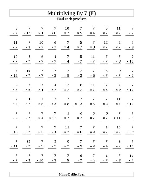 Multiplying With 7 (F) Worksheet Multiplying With 7 (F) Worksheet