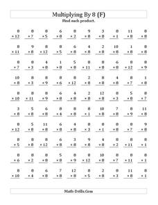 Multiplying with 8 (F) Worksheet Multiplying with 8 (F) Worksheet