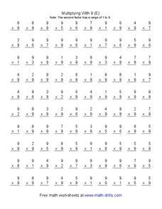 Multiplying With 9 (E) Worksheet Multiplying With 9 (E) Worksheet