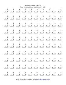 Multiplying With 9 (G) Worksheet Multiplying With 9 (G) Worksheet