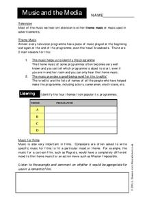 Music and the Media Worksheet Music and the Media Worksheet