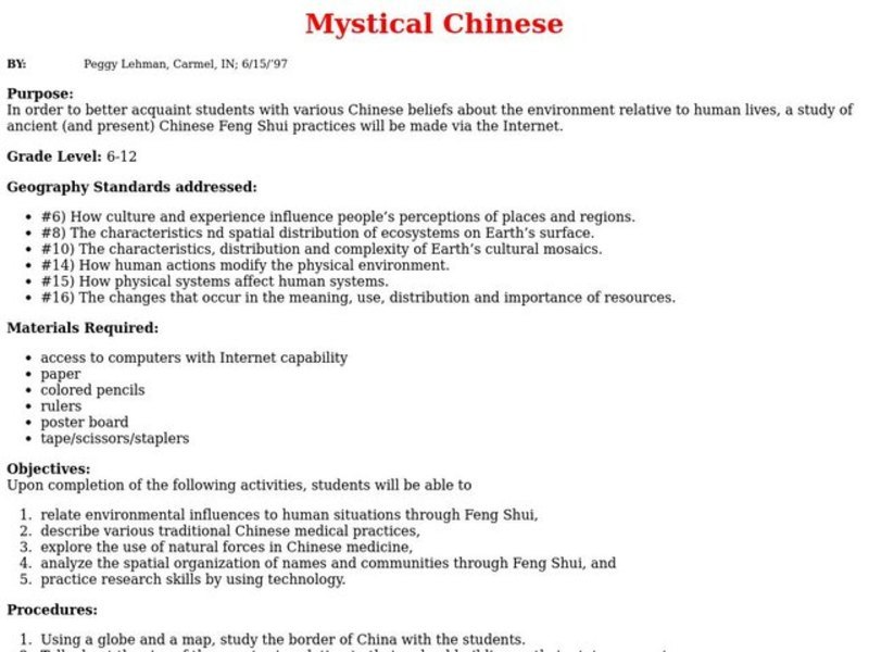 Mystical Chinese Lesson Plan Mystical Chinese Lesson Plan