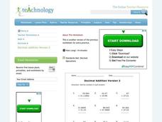 Adding Decimals Worksheet Adding Decimals Worksheet