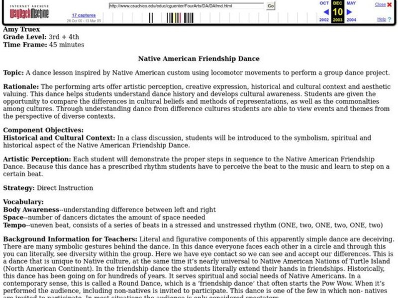 Native American Friendship Dance Lesson Plan Native American Friendship Dance Lesson Plan
