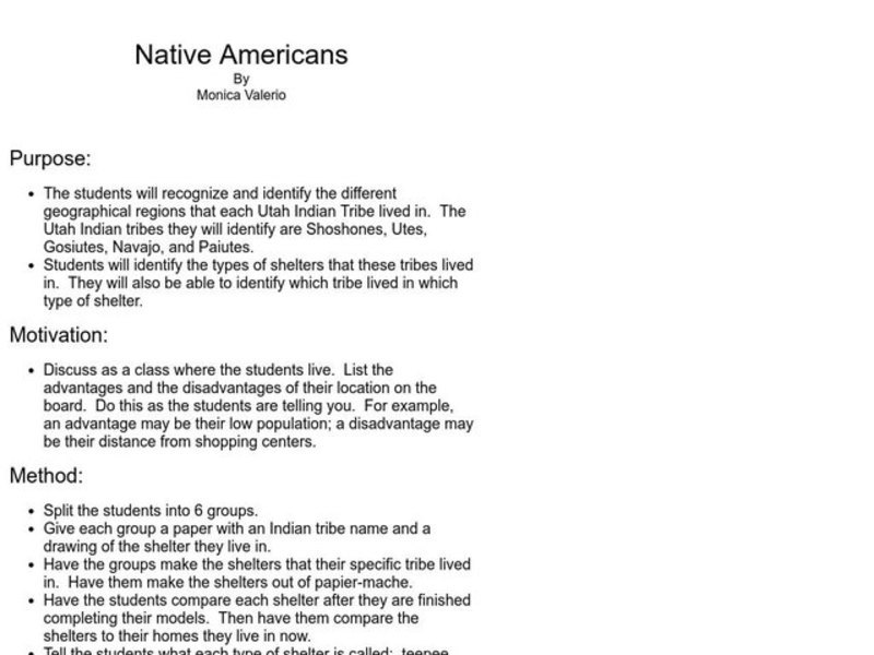 Native Americans Lesson Plan Native Americans Lesson Plan