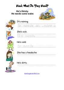 Need: What do they need? Worksheet Need: What do they need? Worksheet