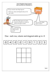 Negative Magic Squares Worksheet Negative Magic Squares Worksheet