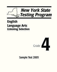 New York State Testing Program: English/Language Arts Listening Selection, Grade 4 Worksheet New York State Testing Program: English/Language Arts Listening Selection, Grade 4 Worksheet
