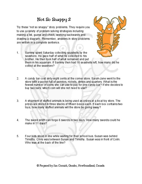 Not So Snappy 2 Worksheet Not So Snappy 2 Worksheet
