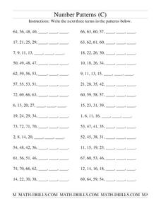 Number Patterns Worksheet Number Patterns Worksheet