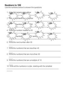 Numbers to 100 Worksheet Numbers to 100 Worksheet