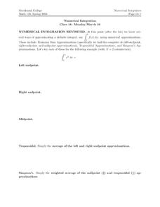 Numerical Integration Worksheet Numerical Integration Worksheet