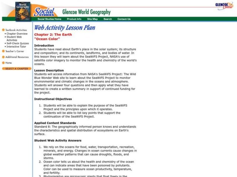 Ocean Color Lesson Plan Ocean Color Lesson Plan