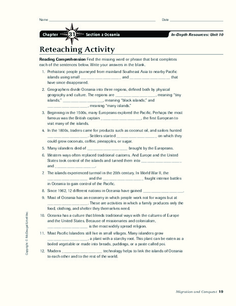 Oceania Worksheet Oceania Worksheet
