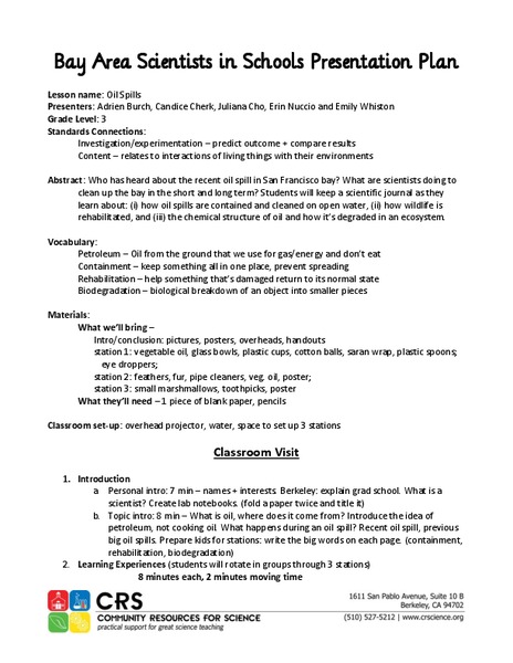 Oil Spills Lesson Plan Oil Spills Lesson Plan