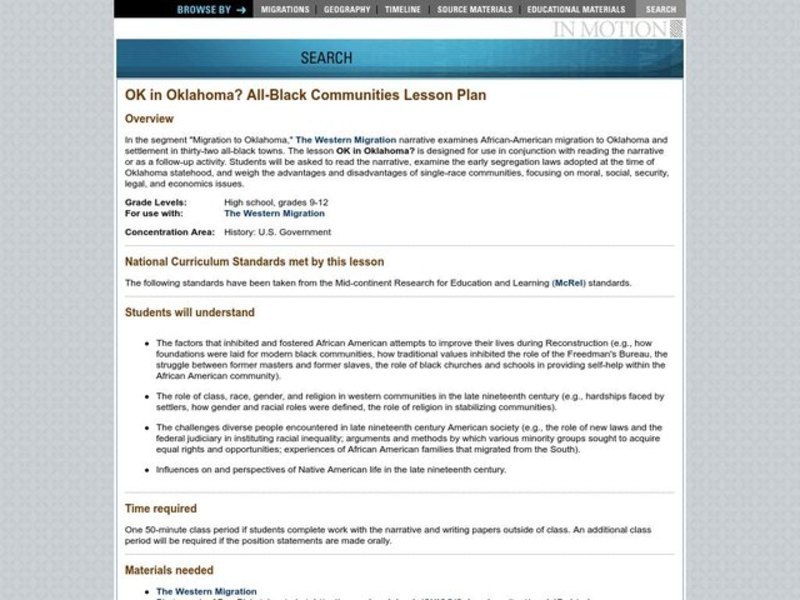 OK in Oklahoma? All-Black Communities Lesson Plan OK in Oklahoma? All-Black Communities Lesson Plan