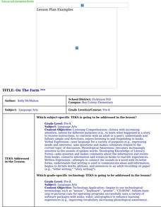 On The Farm Lesson Plan On The Farm Lesson Plan