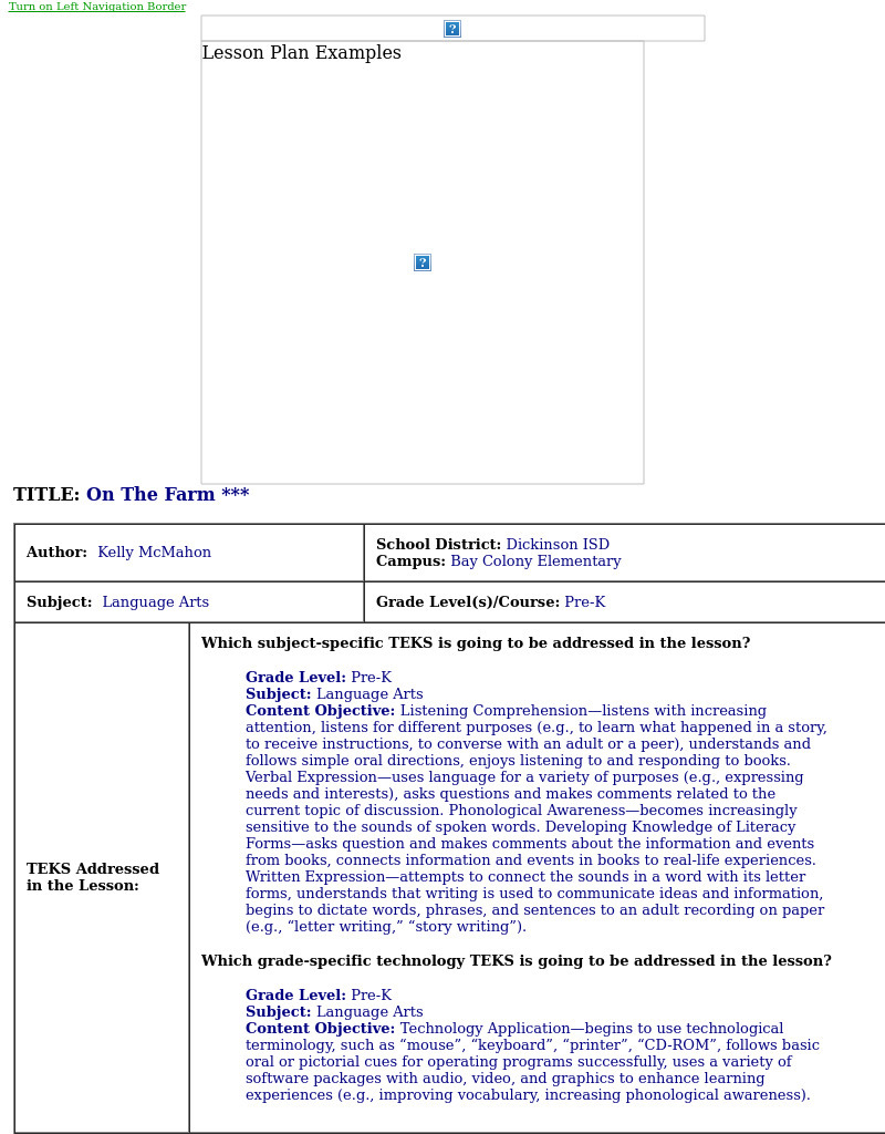 On The Farm Lesson Plan On The Farm Lesson Plan