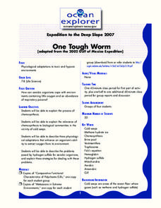 One Tough Worm Lesson Plan One Tough Worm Lesson Plan