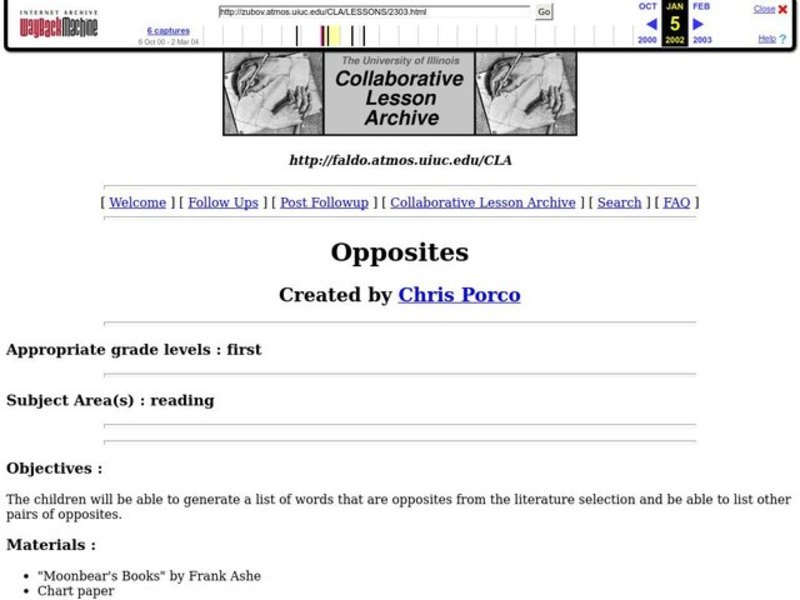 Opposites Lesson Plan Opposites Lesson Plan