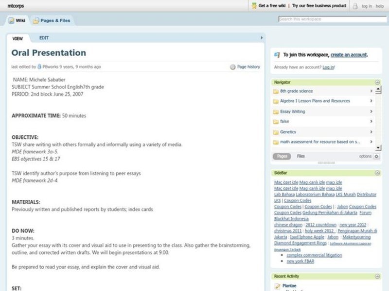 Oral Presentation Lesson Plan Oral Presentation Lesson Plan