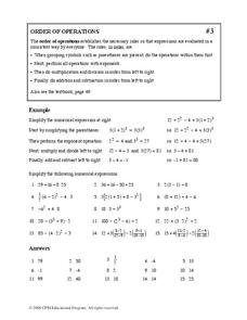 Order of Operations Worksheet Order of Operations Worksheet