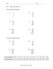 Ordering Numbers Worksheet Ordering Numbers Worksheet