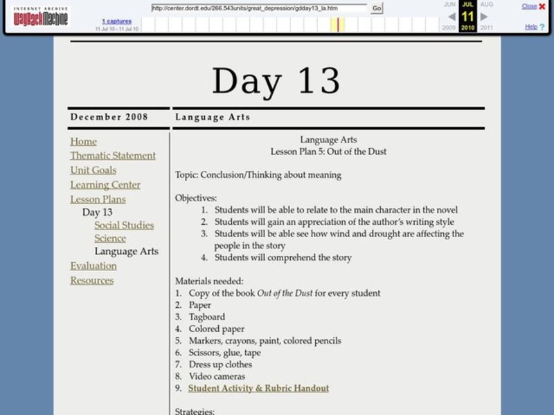 Out of the Dust Lesson Plan Out of the Dust Lesson Plan