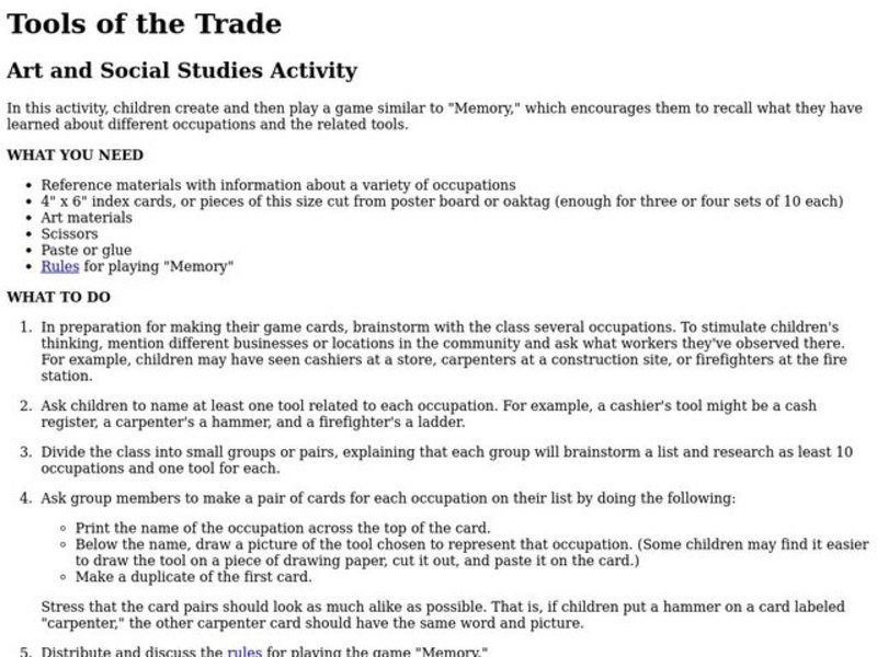 Tools of the Trade Lesson Plan Tools of the Trade Lesson Plan