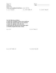 Parabolas Worksheet Parabolas Worksheet
