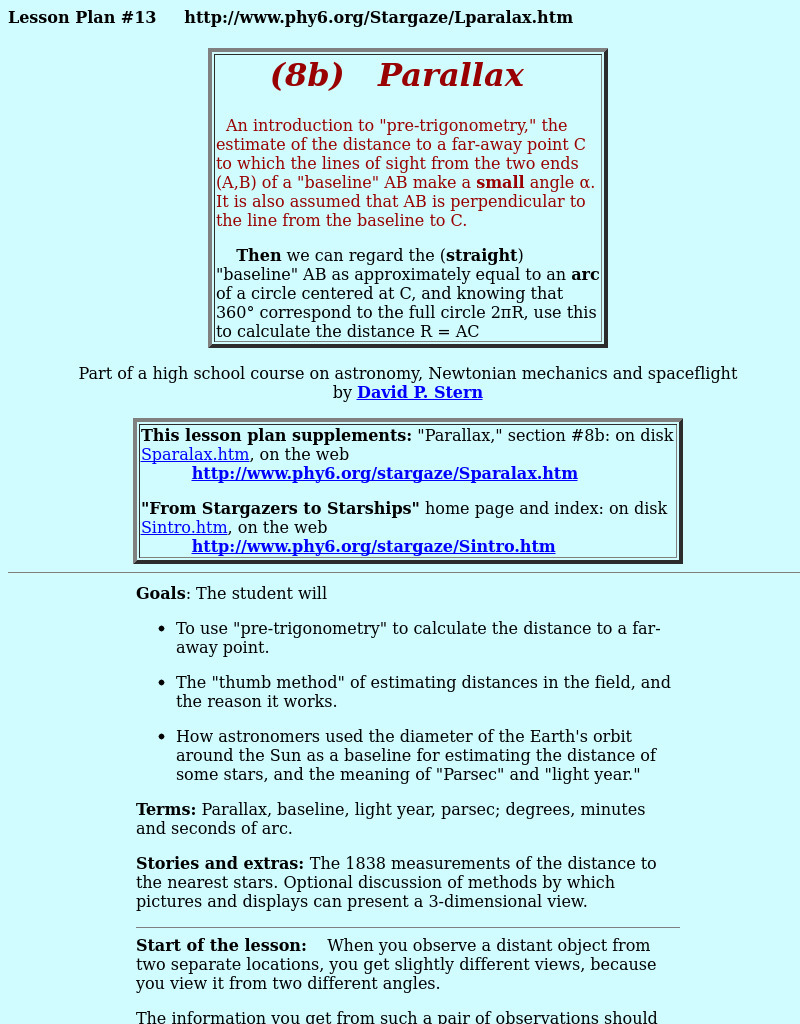 Parallax Lesson Plan Parallax Lesson Plan