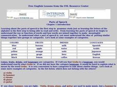 Parts of Speech Worksheet Parts of Speech Worksheet