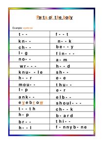 Parts of the Body Worksheet Parts of the Body Worksheet