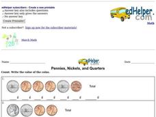 Pennies, Nickels, and Quarters Worksheet Pennies, Nickels, and Quarters Worksheet