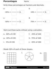Percentages Worksheet Percentages Worksheet