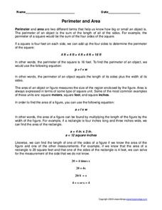 Perimeter and Area Worksheet Perimeter and Area Worksheet