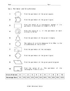 Perimeter and Circumference Worksheet Perimeter and Circumference Worksheet