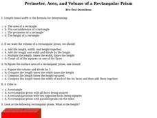 Perimeter, Area, and Volume of a Rectangular Prism Worksheet Perimeter, Area, and Volume of a Rectangular Prism Worksheet