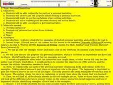 Personal Narratives Lesson Plan Personal Narratives Lesson Plan