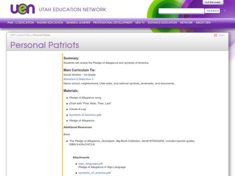 Personal Patriots Lesson Plan Personal Patriots Lesson Plan