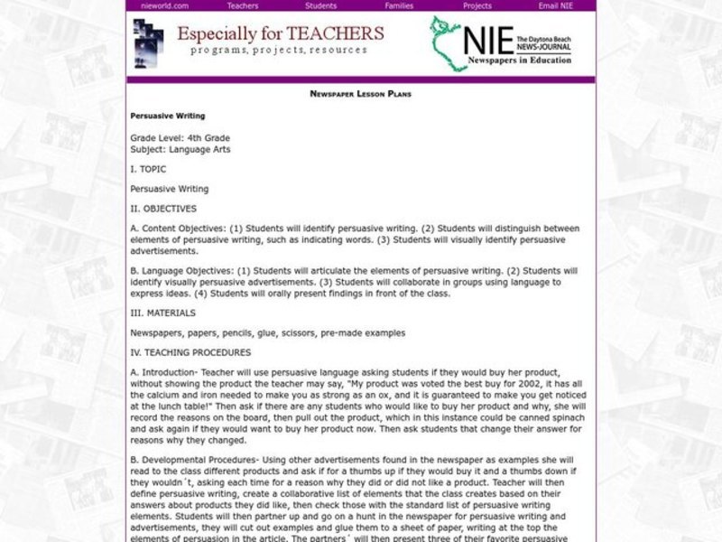 Persuasive Writing Lesson Plan Persuasive Writing Lesson Plan