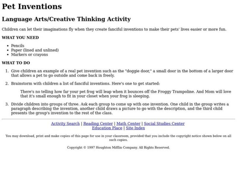 Pet Inventions Activity Pet Inventions Activity