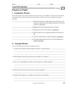 Physics of Flight Worksheet Physics of Flight Worksheet